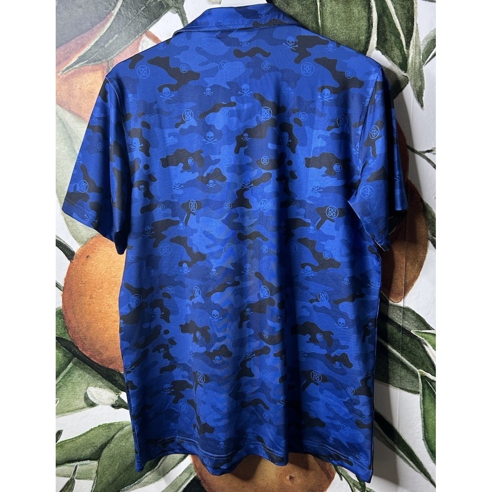 G/Fore Men's Blue Icon Camo Tech Jersey Polo Skull Logo Print Small Short Sleeve - Picture 4 of 4